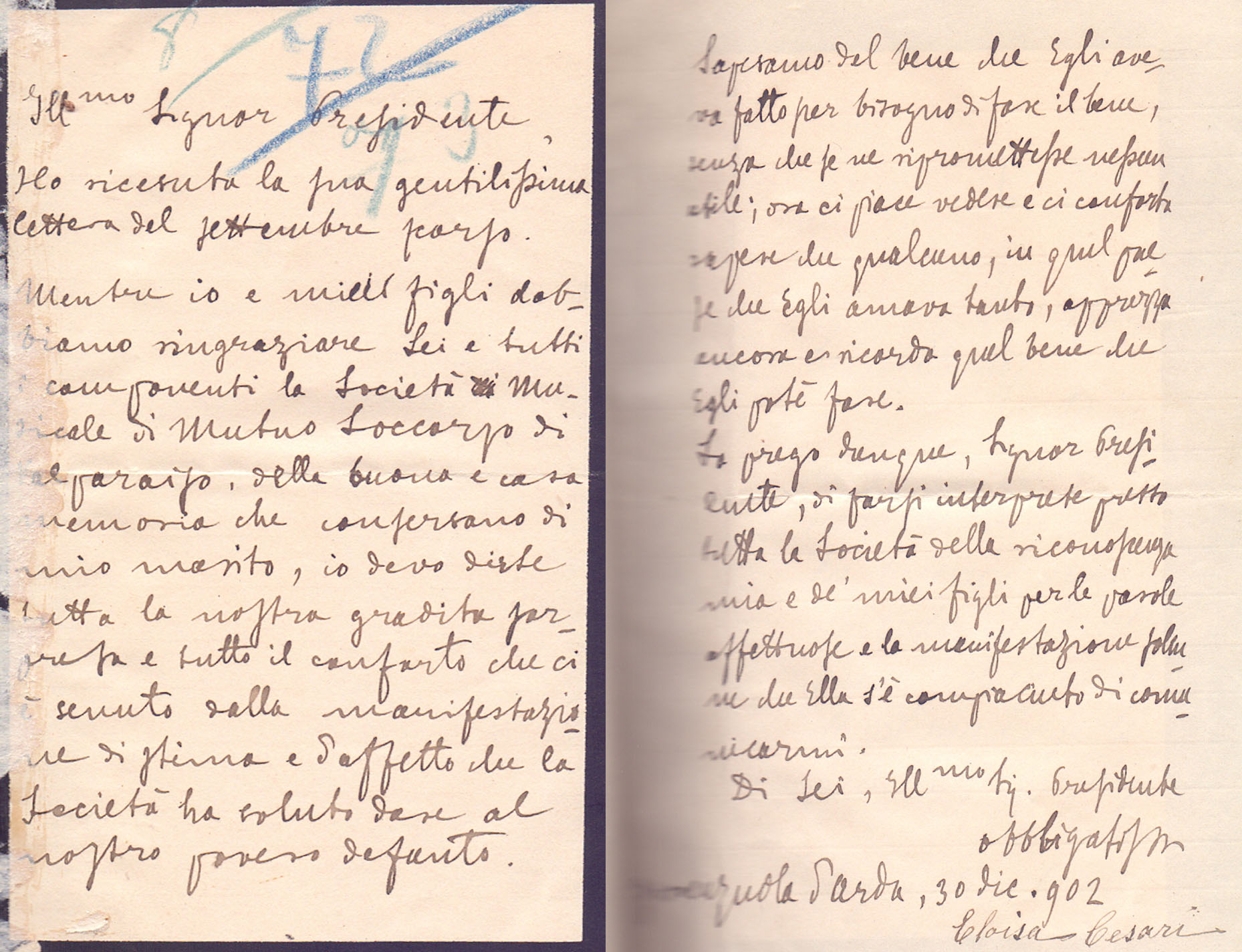 Carta de Eloisa Fulgonio a la SMSMV – 30 diciembre 1902