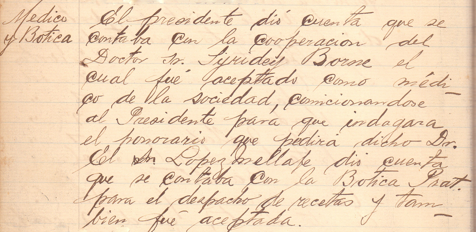 Médico y botica cooperación con SMSMV,18 de julio de 1894