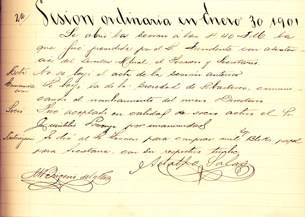 Sesión Ordinaria SMSMV, 30 enero1901