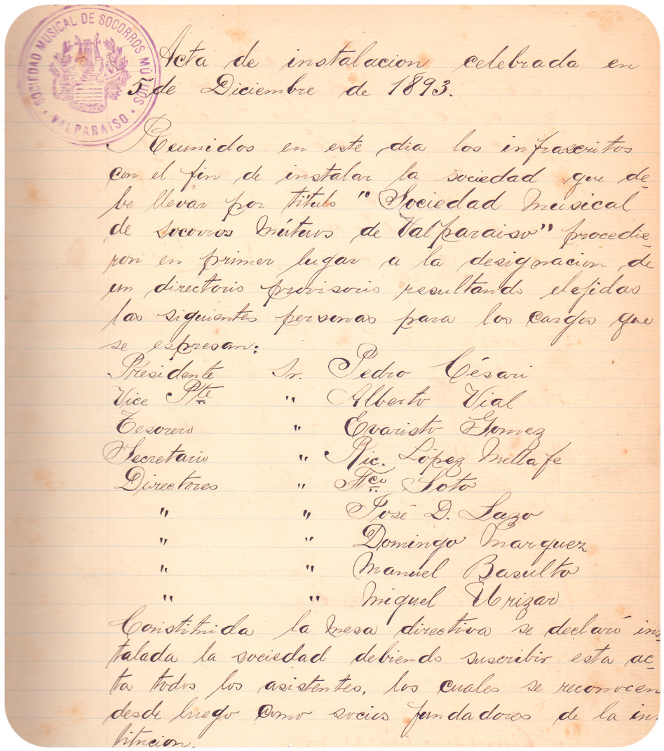 Primera Acta Completa – 5 de diciembre de 1893