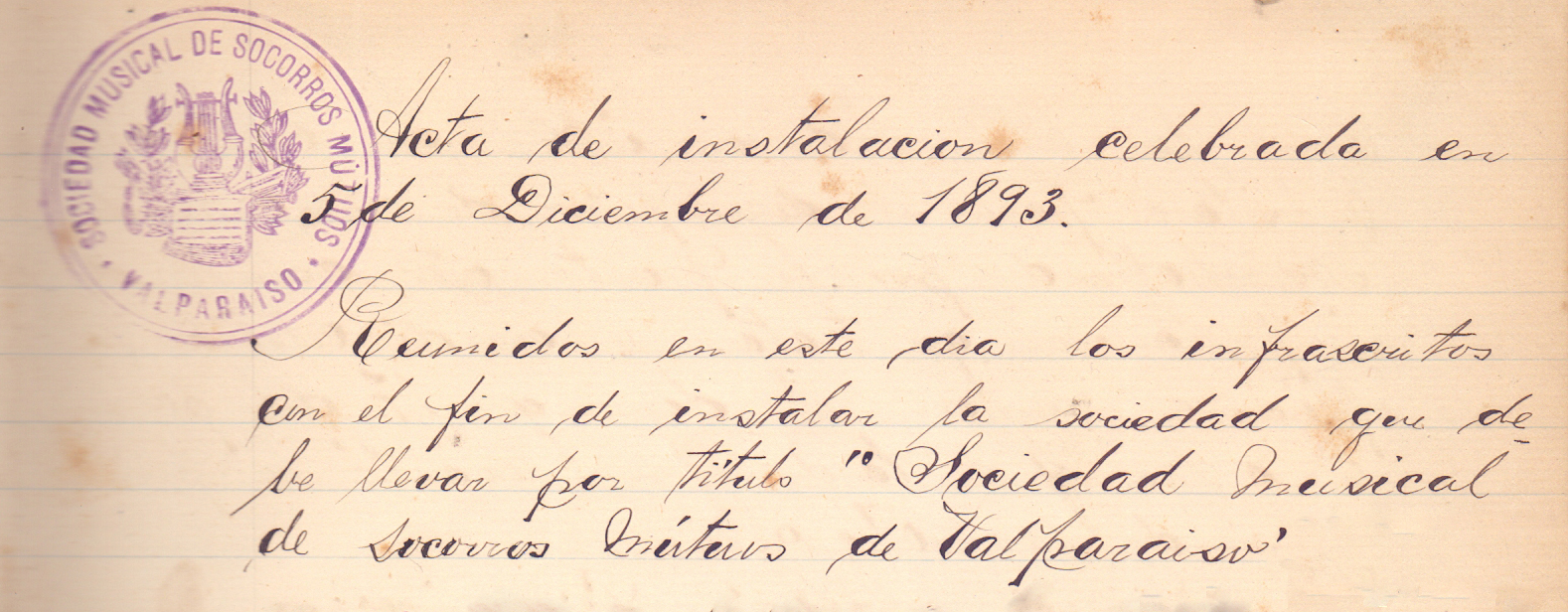 Primera Acta Título – 5 de diciembre de 1893
