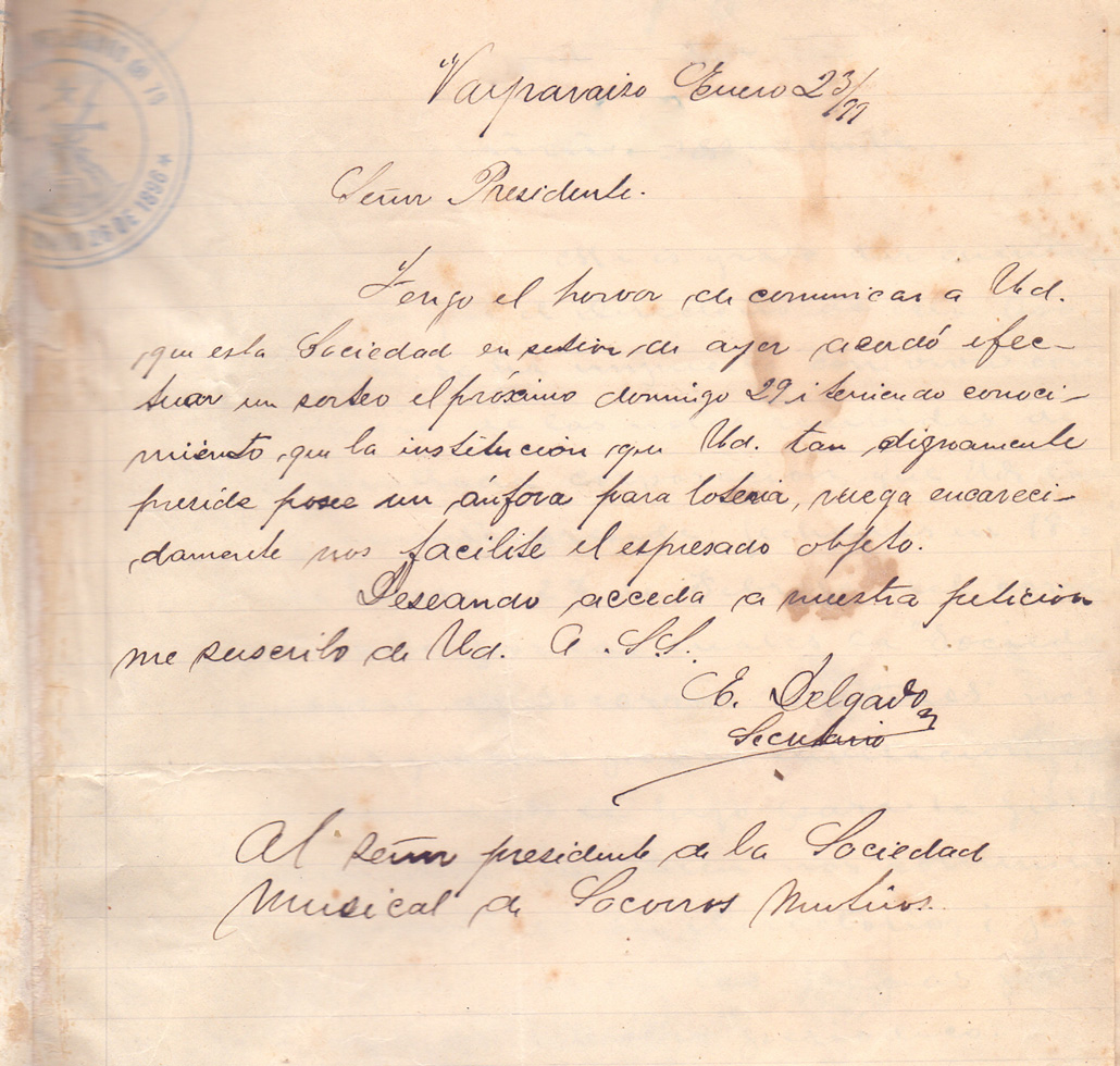 Carta de la Sociedad de Veteranos del 79 a la SMSMV – 23 enero 1899