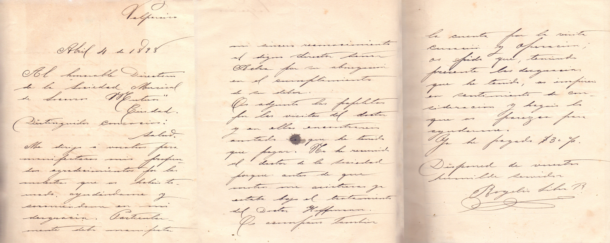 Carta manuscrita – 4 de abril de 1898